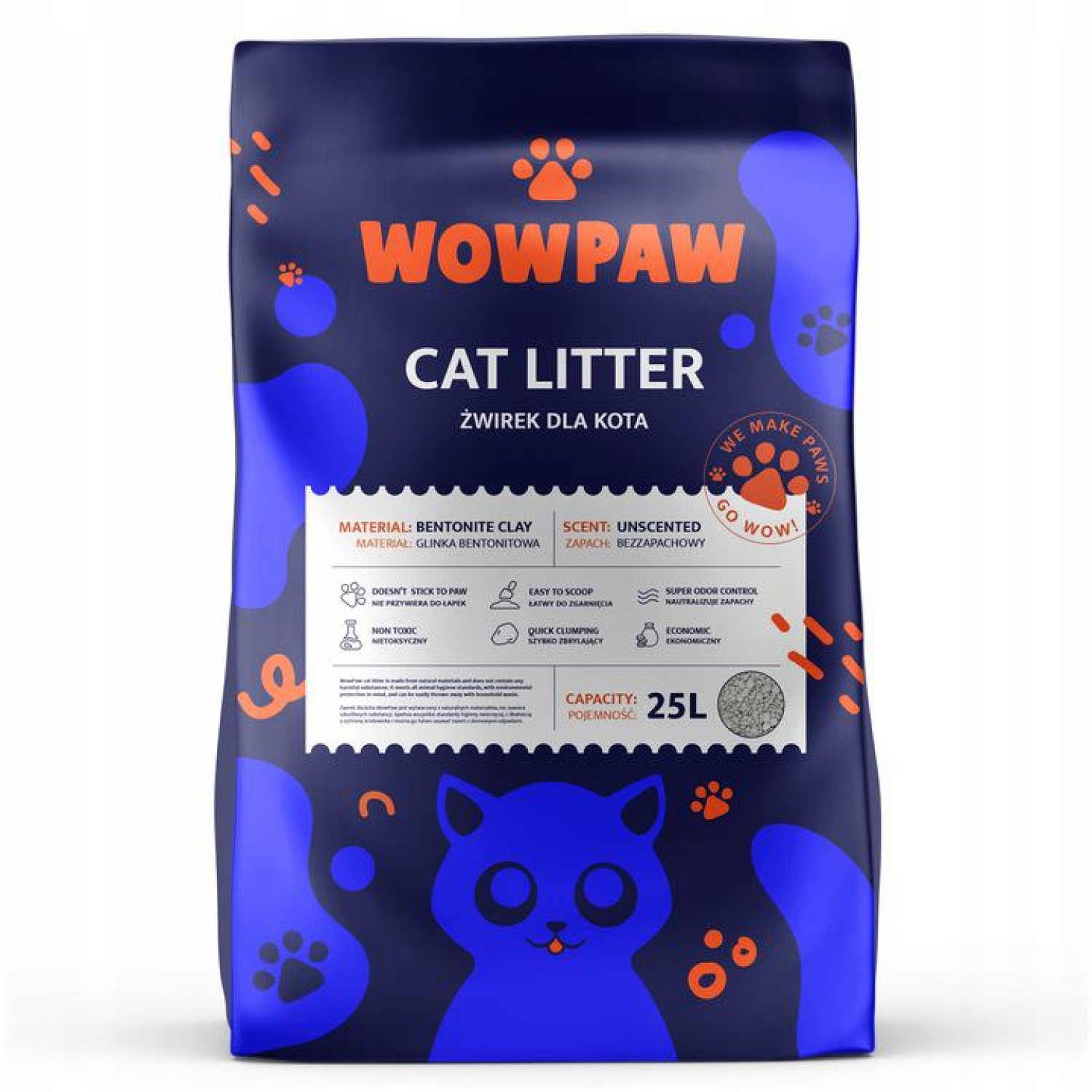 WowPaw Żwirek bentonitowy bezzapachowy 25l