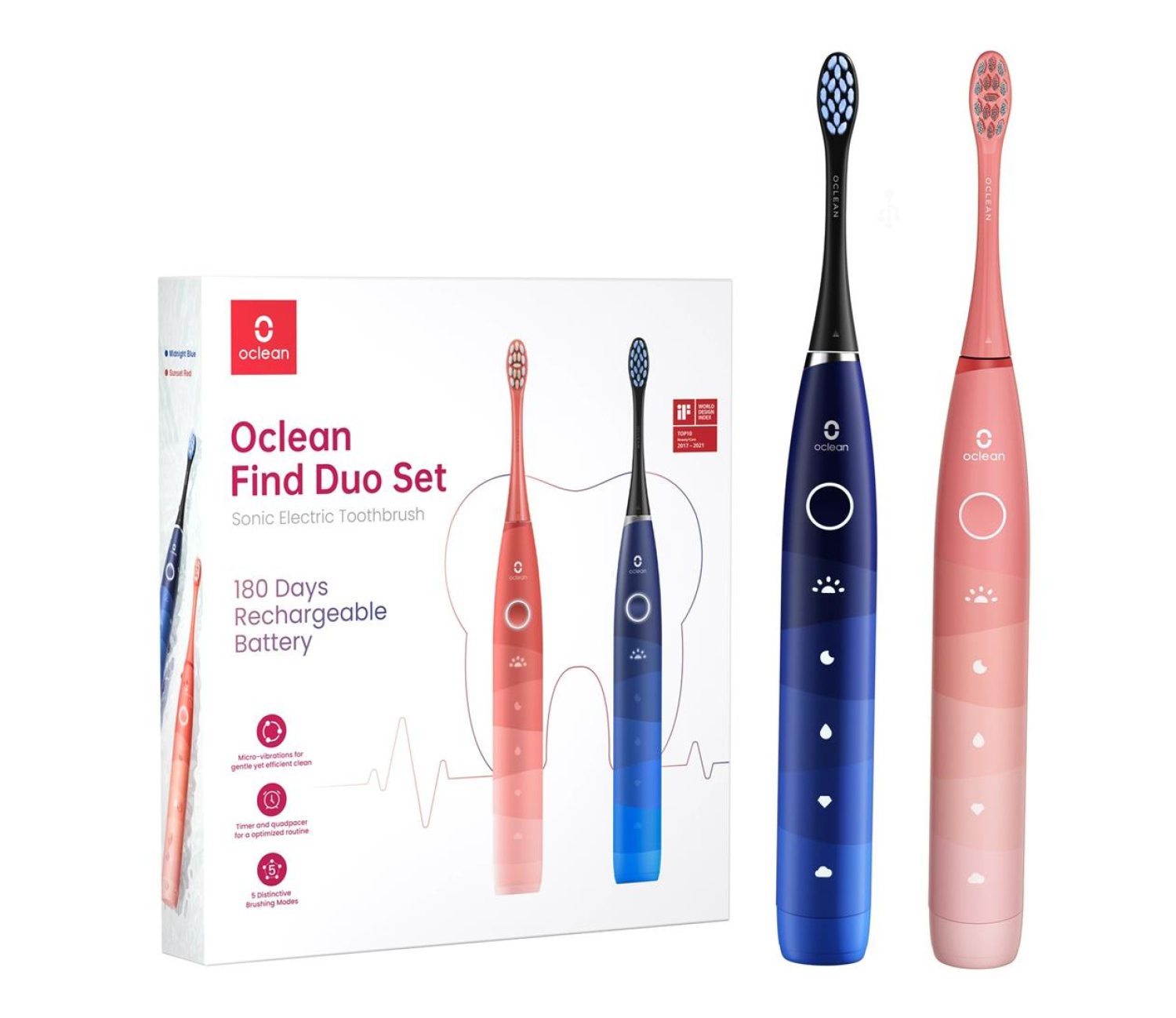 Oclean Szczoteczki soniczne FLOW Find Duo (czerwona i niebieska)