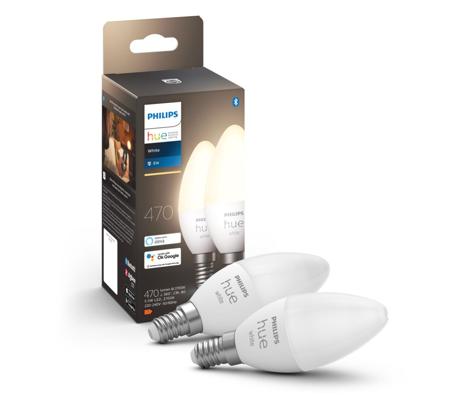 Philips Hue White Inteligentna Żarówka świeczka 2xE14