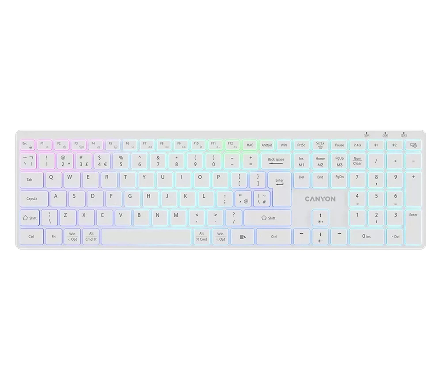 CANYON Klawiatura HKB-W11 UK/US RGB Dwa Tryby Bezprzewodowa Biała