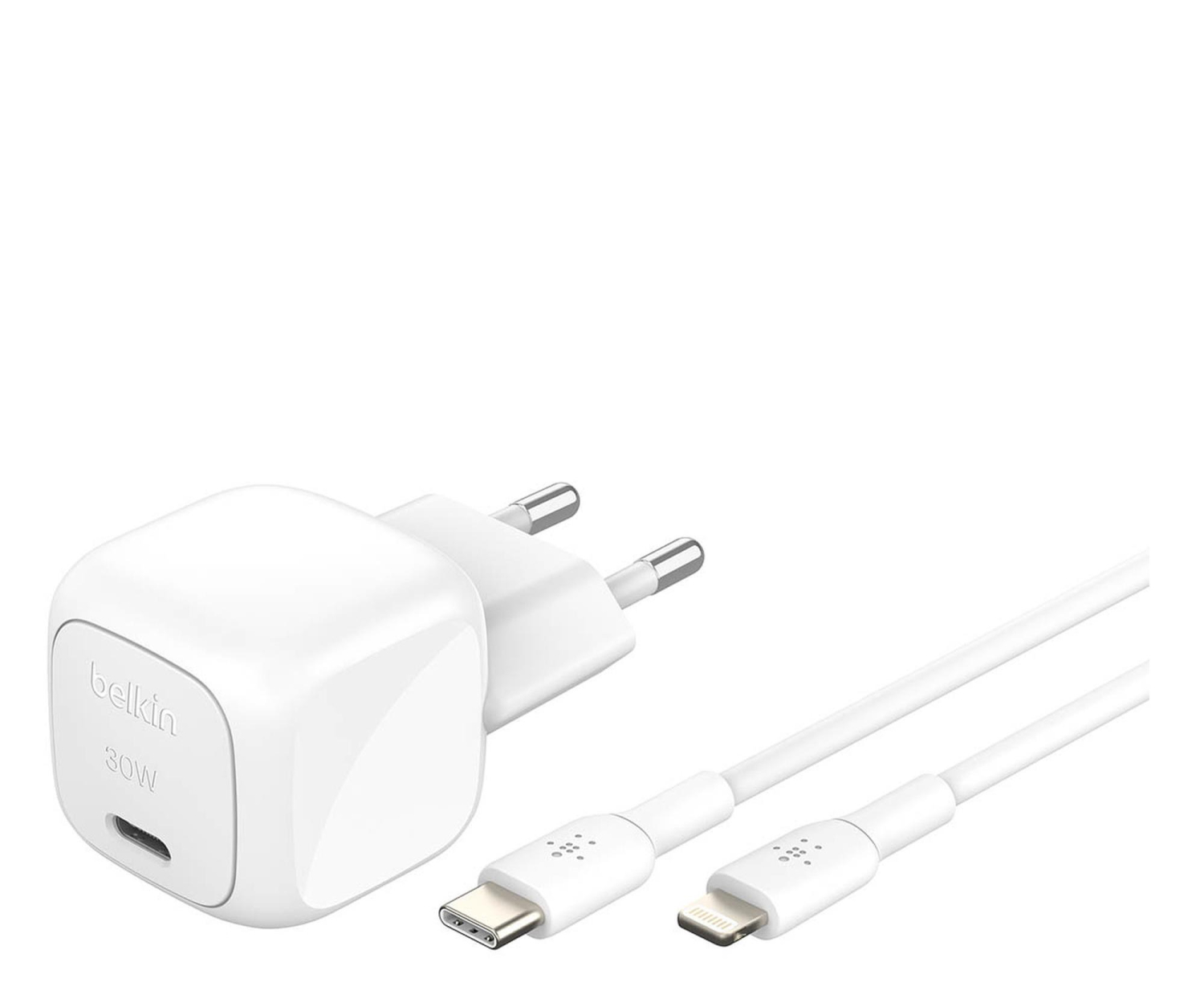 Belkin Ładowarka USB-C PD 30W, mała, biała + kabel Lightning