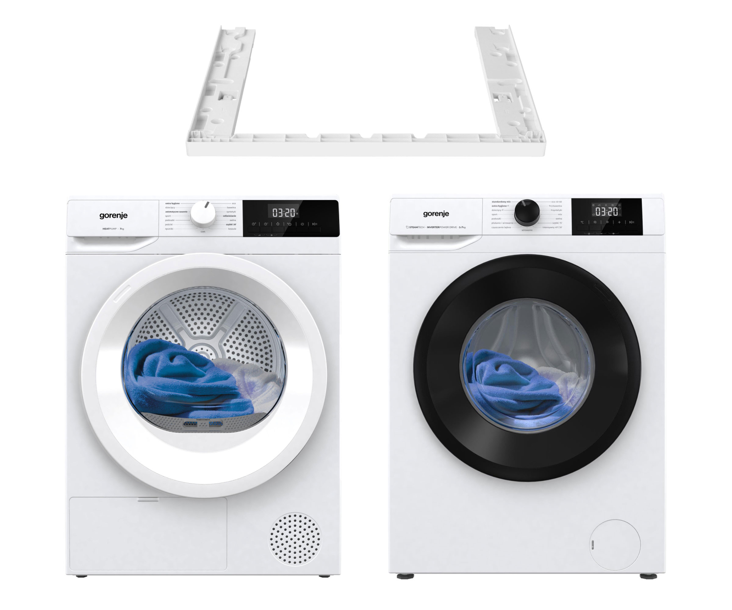 Gorenje ZESTAW Suszarka D2HNE7E/PL+Pralka W3NGPI72SAS/PL+Łącznik