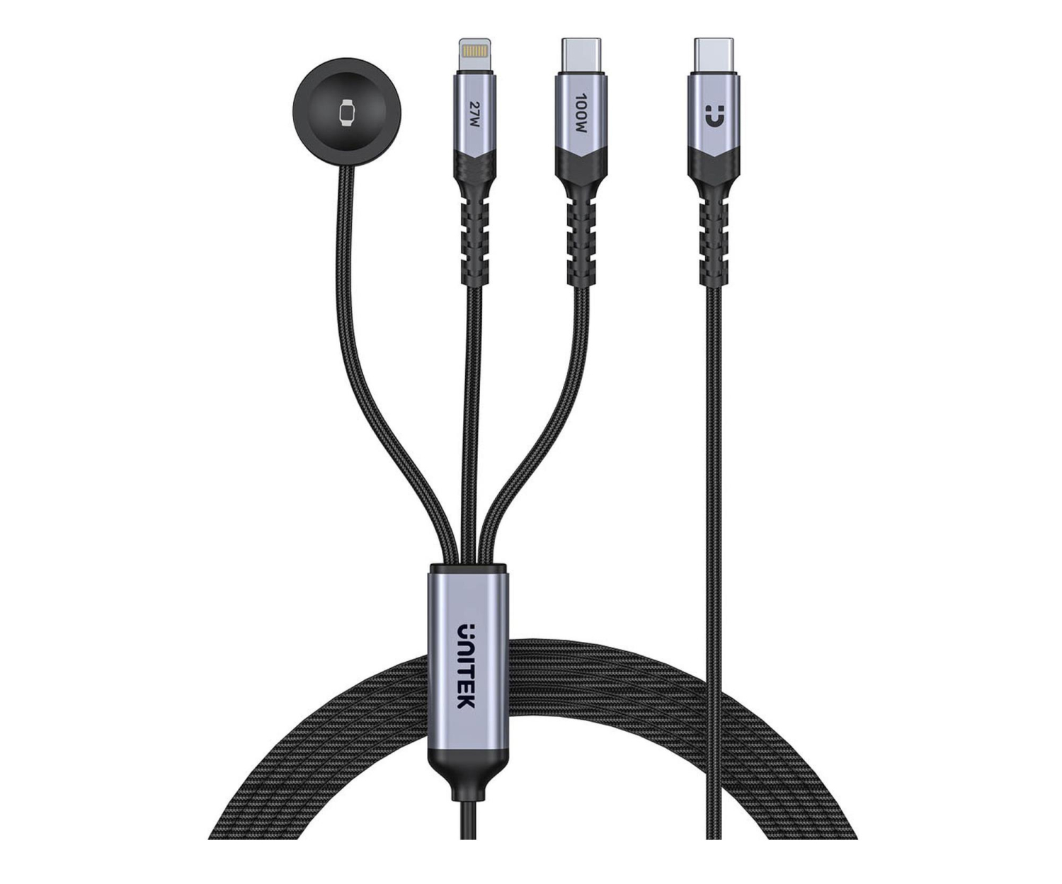 Unitek Kabel 3w1 USB-C Lightning Apple Watch PD 100W 480Mbps 1,2m