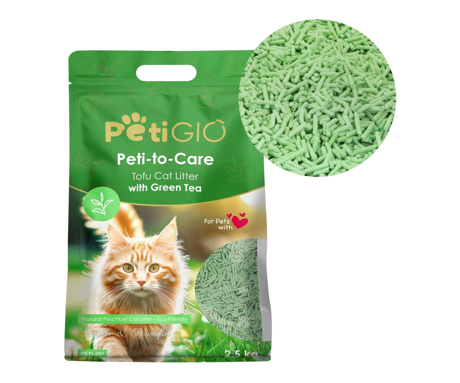 PetiGIO PETI-261 żwirek do kuwety TOFU 2,5 kg zielona herbata
