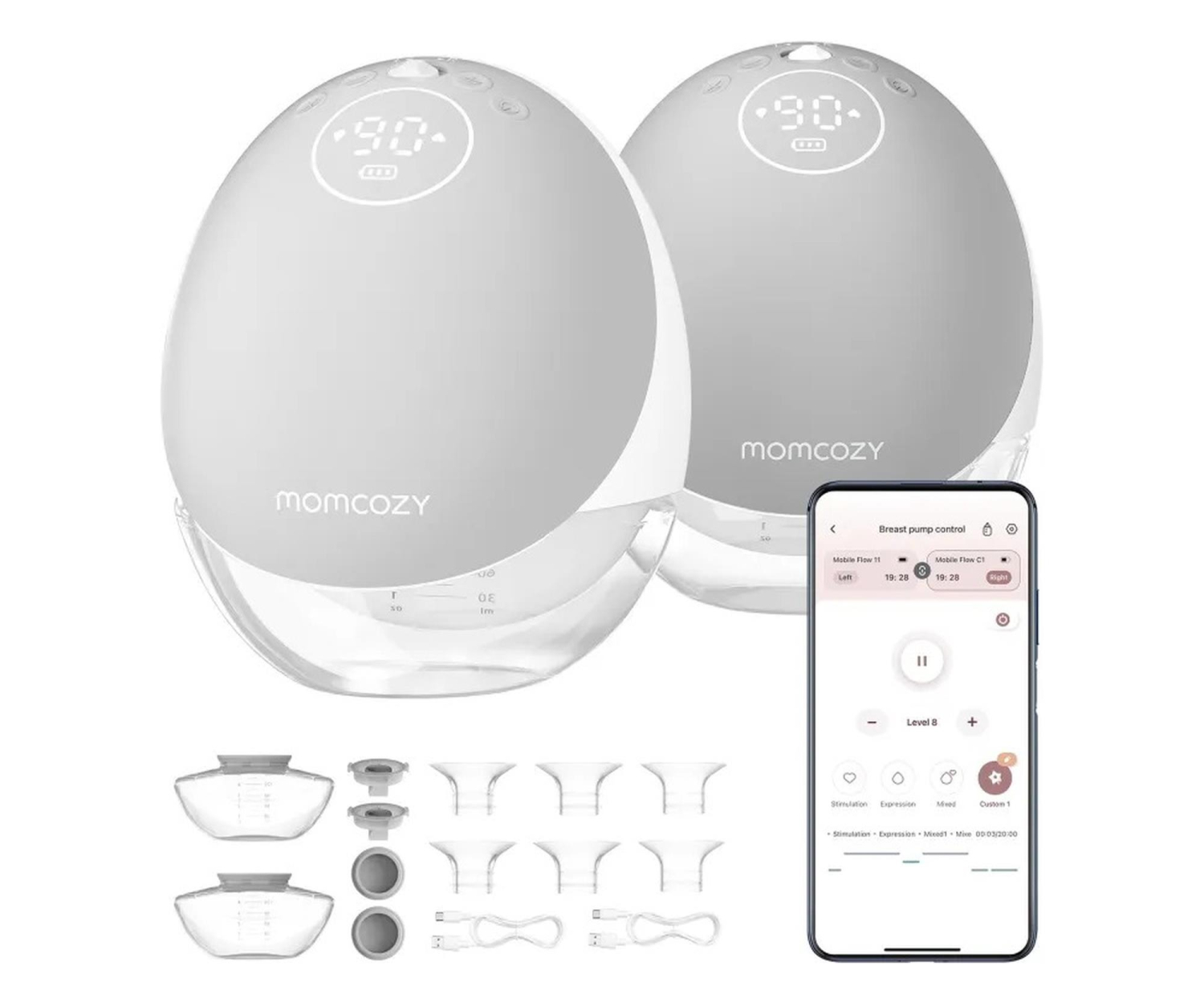MOMCOZY Laktator M9, podwójny, szary, 150ML