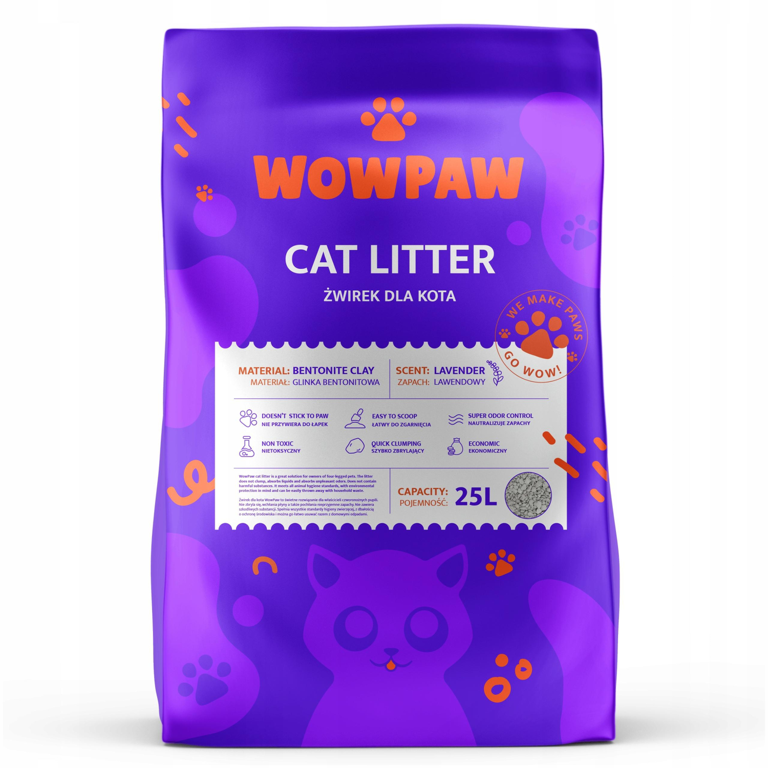 WowPaw Żwirek bentonitowy lawendowy 25l