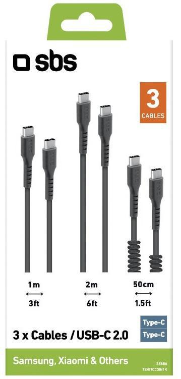 SBS Zestaw 3 kabli USB-C - USB-C SBS czarny #