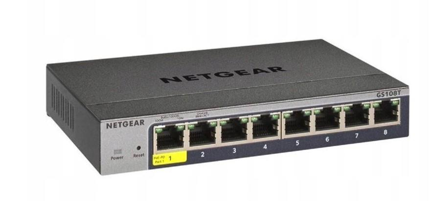 Netgear 8p GS108T-300PES (8x10/100/1000Mbit, 1xPoE-PD)