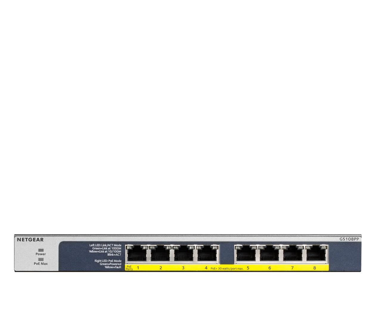 Netgear 8p GS108PP-100EUS (8x10/100/1000Mbit 8xPoE+)