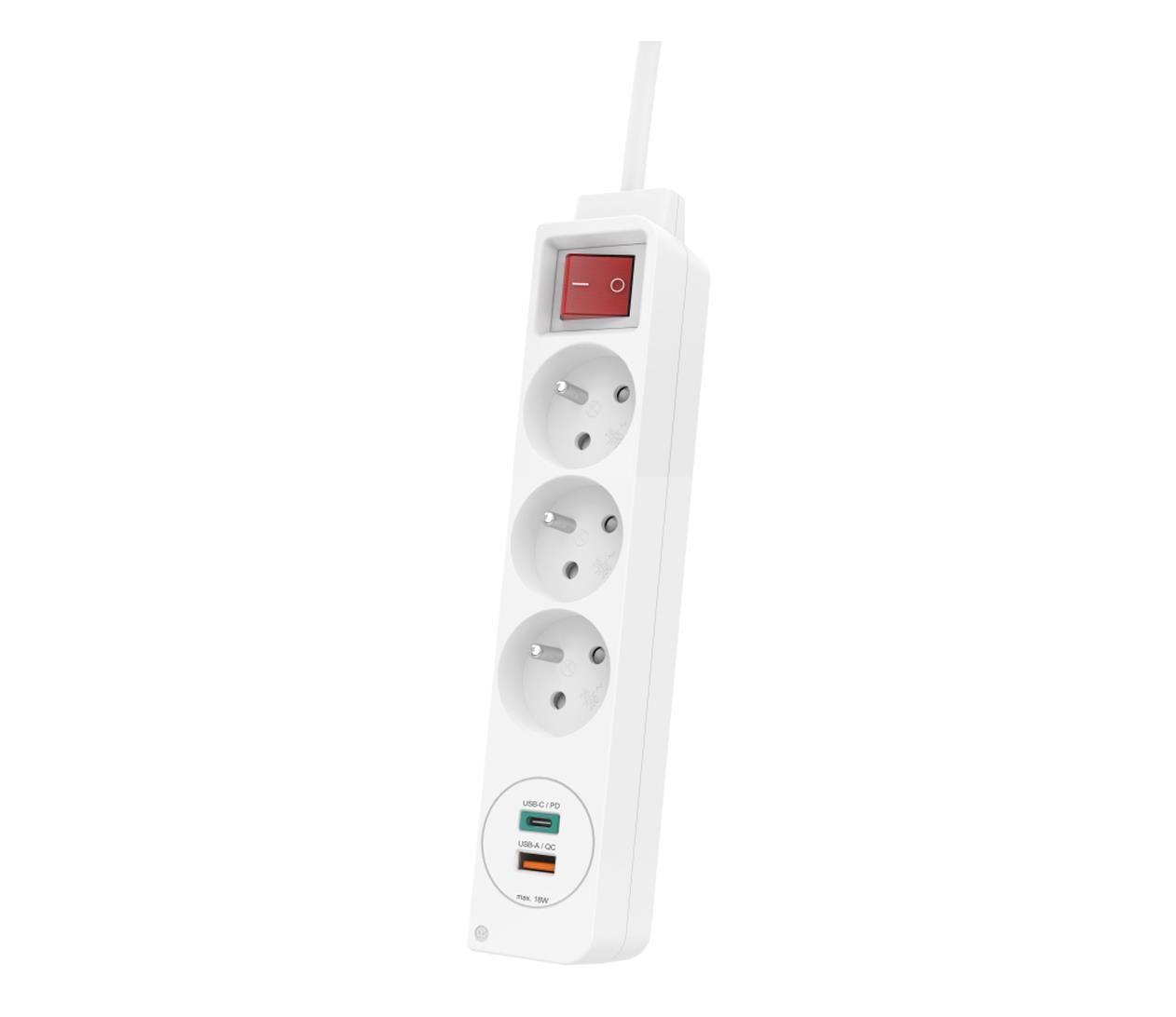 Hama Listwa zasilająca - 3 gniazda, 2x USB-C, USB-A