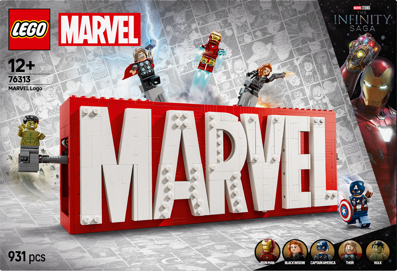 LEGO Marvel 76313 Logo MARVEL z minifigurkami
