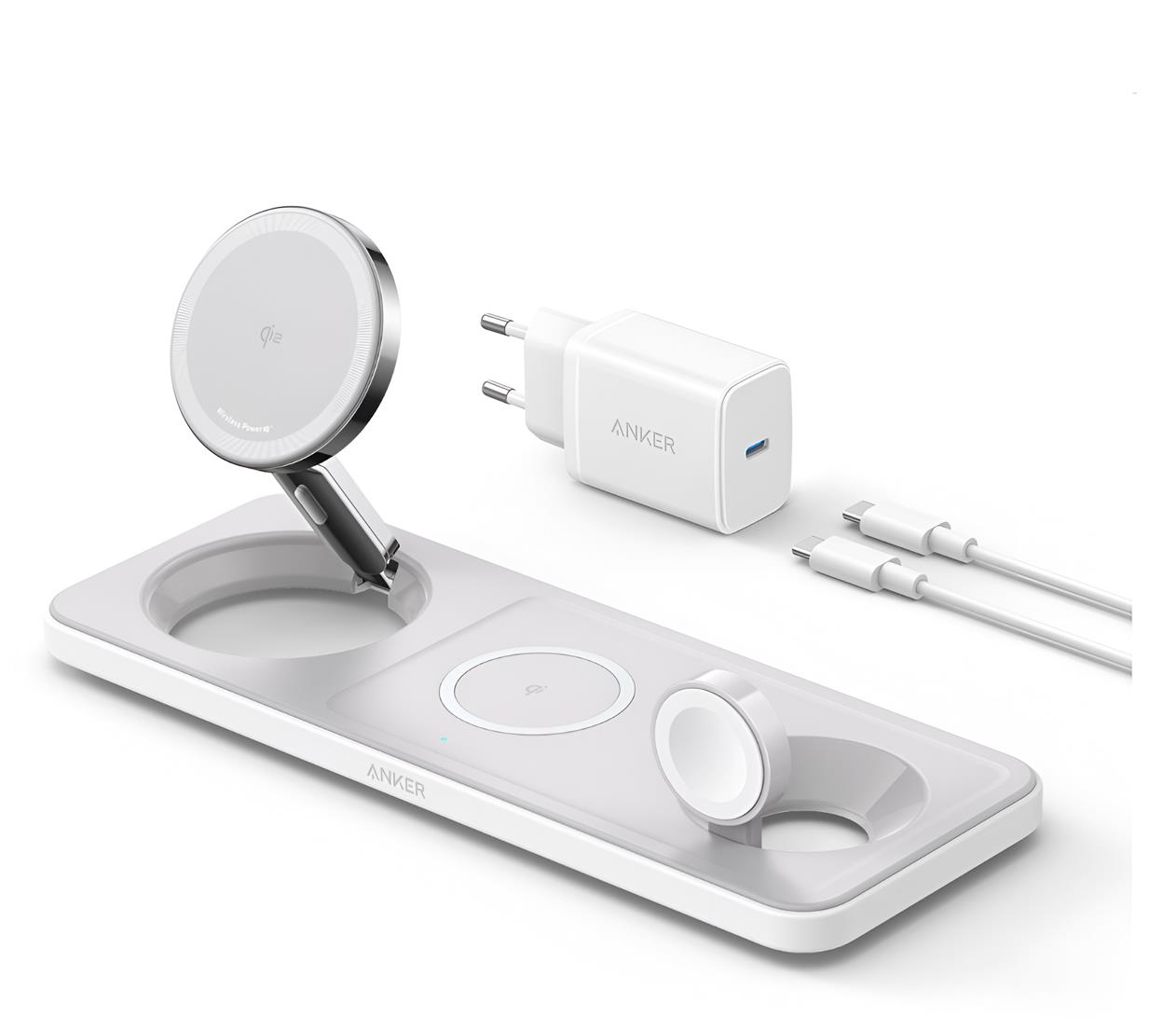 Anker MagGo Wireless Charging Station Qi 2.0 15W Pad 3-in-1 biała