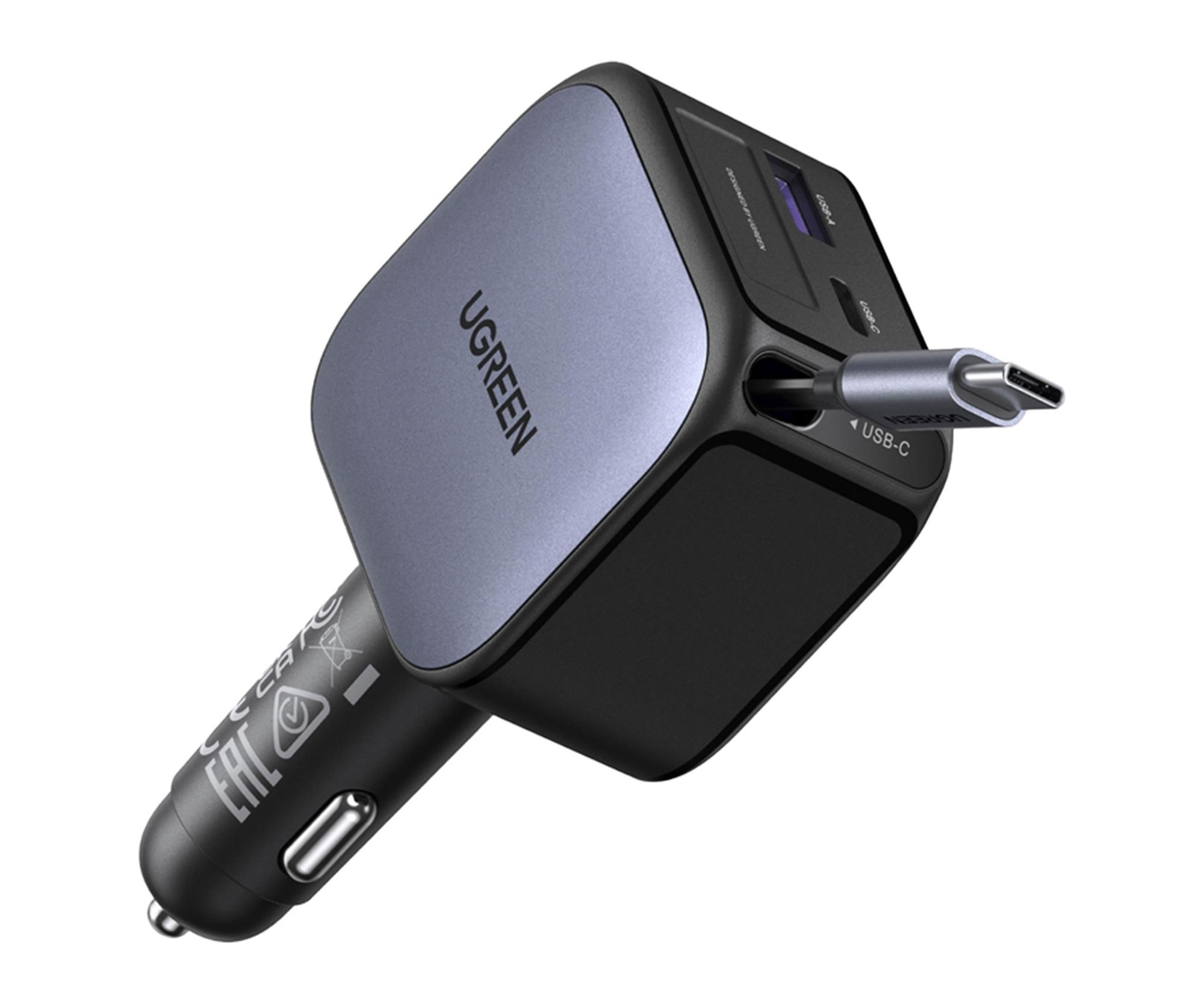 UGREEN Ładowarka samochodowa EC602USB-C + USB60W z kablem szara