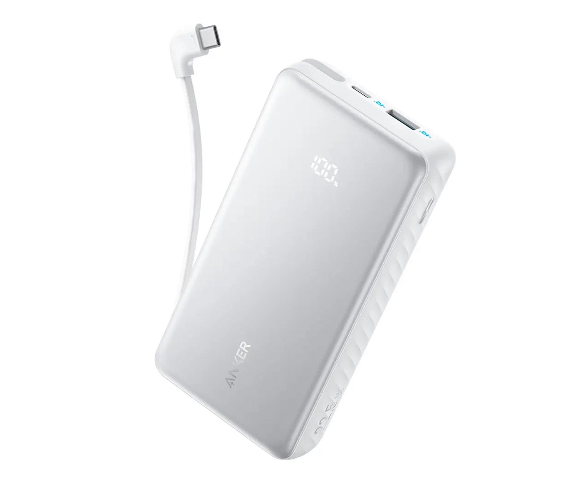 Anker Zolo Power Bank 20000mAh 22.5W Built-In USB-C Cable White