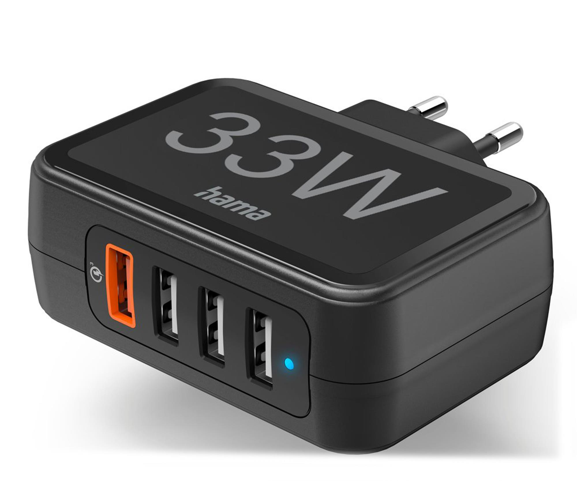 Hama ŁADOWARKA SIECIOWA 33W A 1xQC3.0, 3x USB-A CZARNA