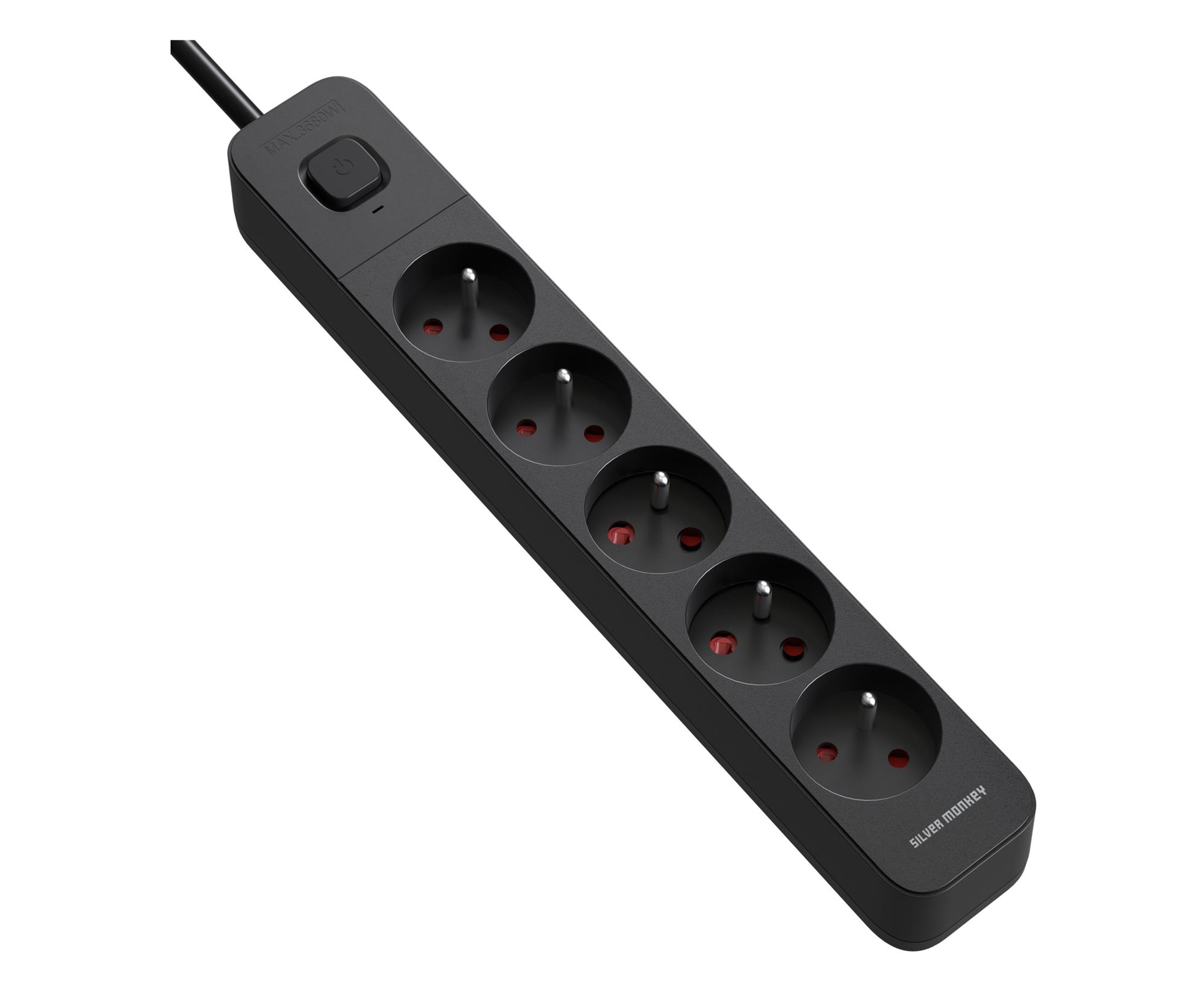 Silver Monkey Listwa antyprzepięciowa 5 gniazd 16A/230V 1,5m czarna