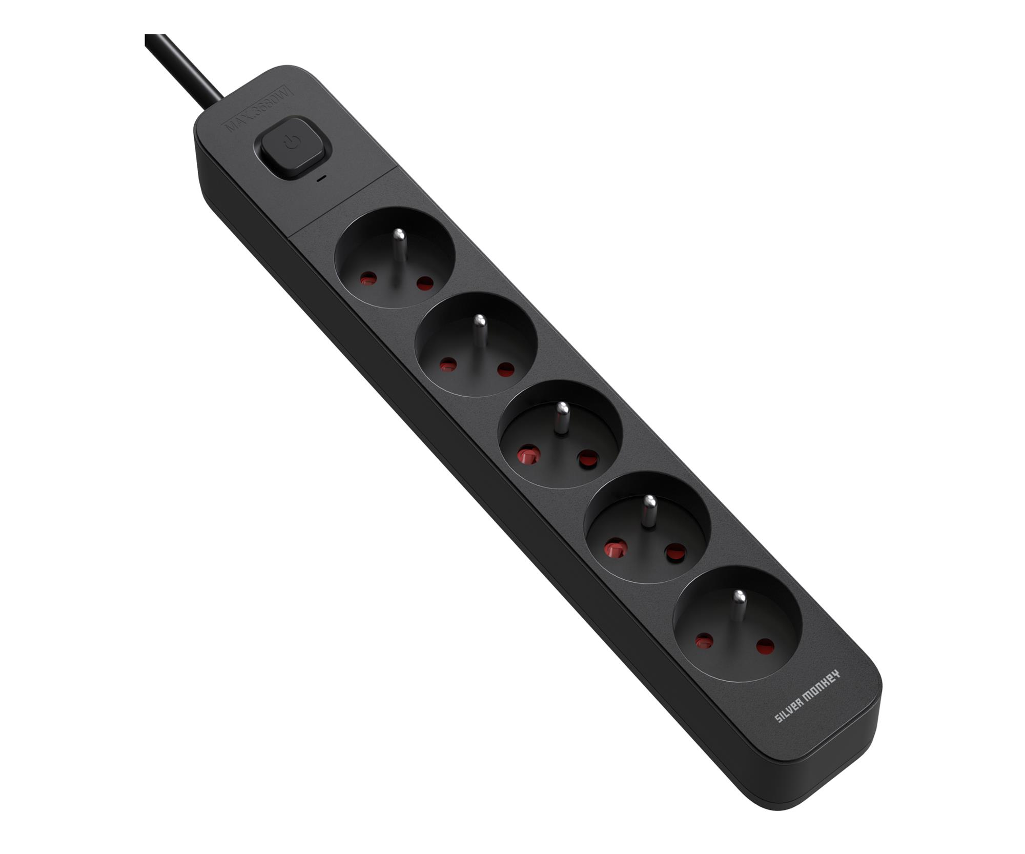Silver Monkey Listwa antyprzepięciowa 5 gniazd 16A/230V 5m czarna