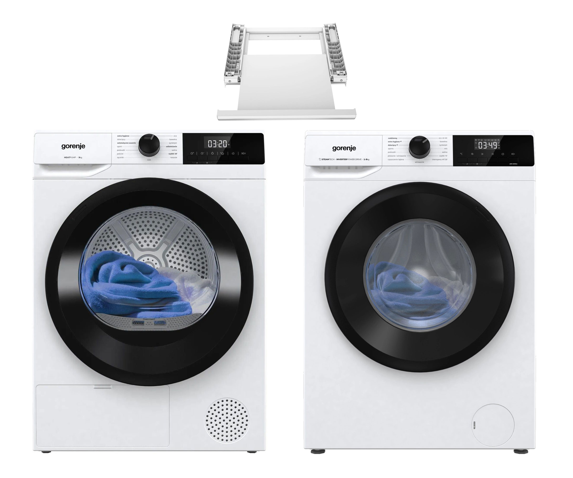 Gorenje ZESTAW Suszarka D2HNE9D+Pralka WNHPI94A1PS+Łącznik SKHNE90W