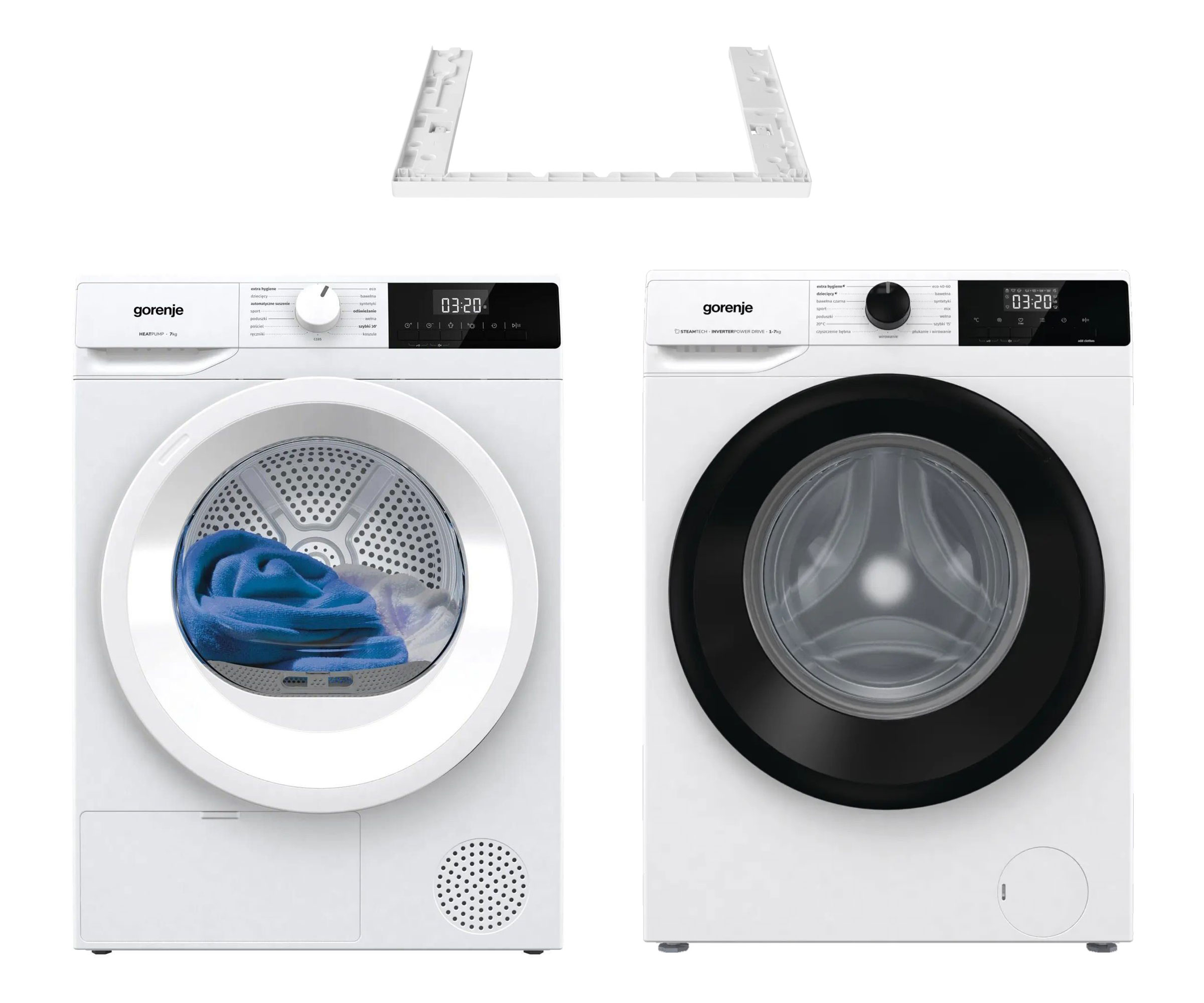 Gorenje ZESTAW Suszarka D2HNE7E+Pralka WNHEI72SAS+Łącznik SKHNE70W