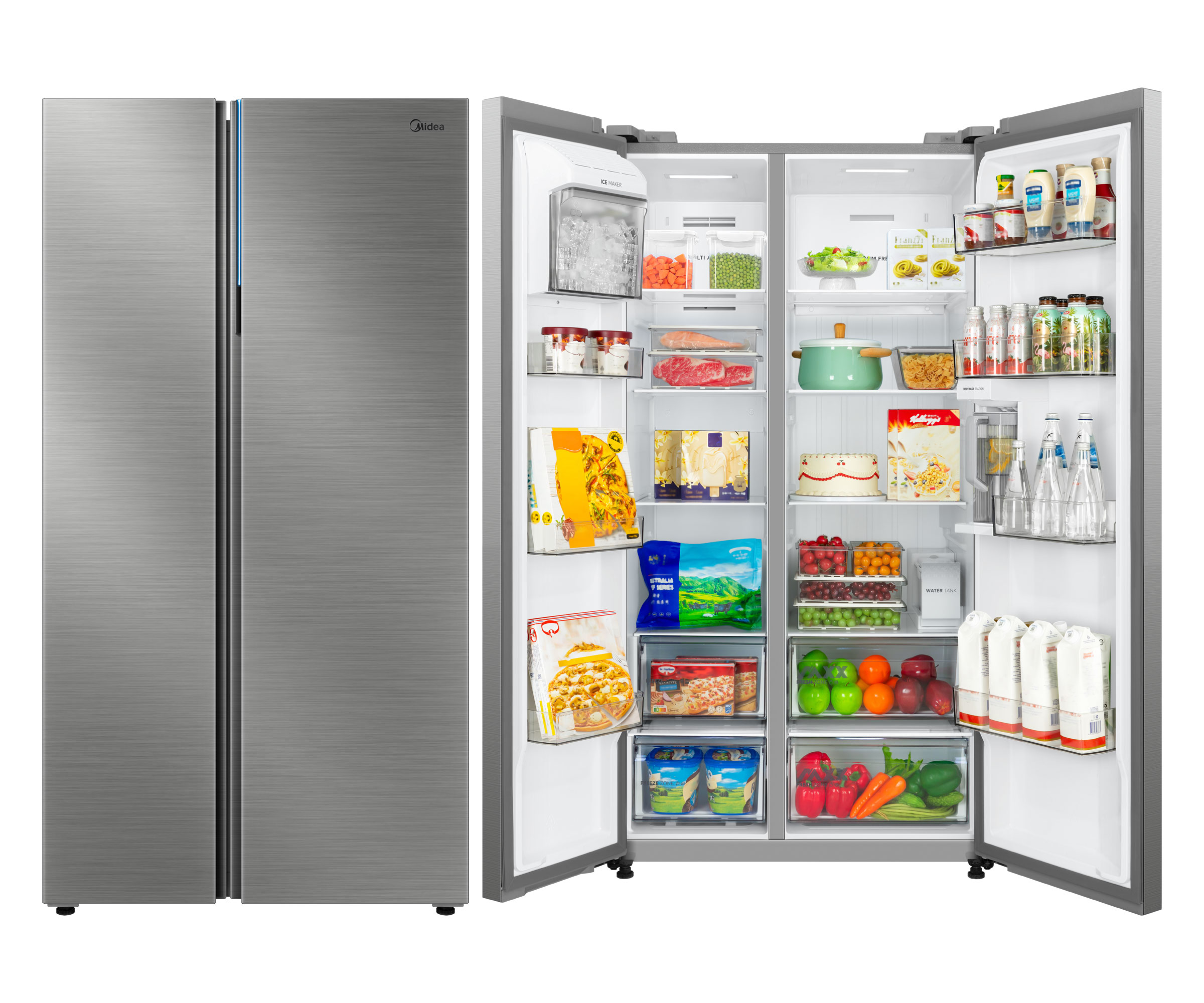 Midea MDRS925CIE46M Side by Side No Frost 177,5cm Inox Kostkarka