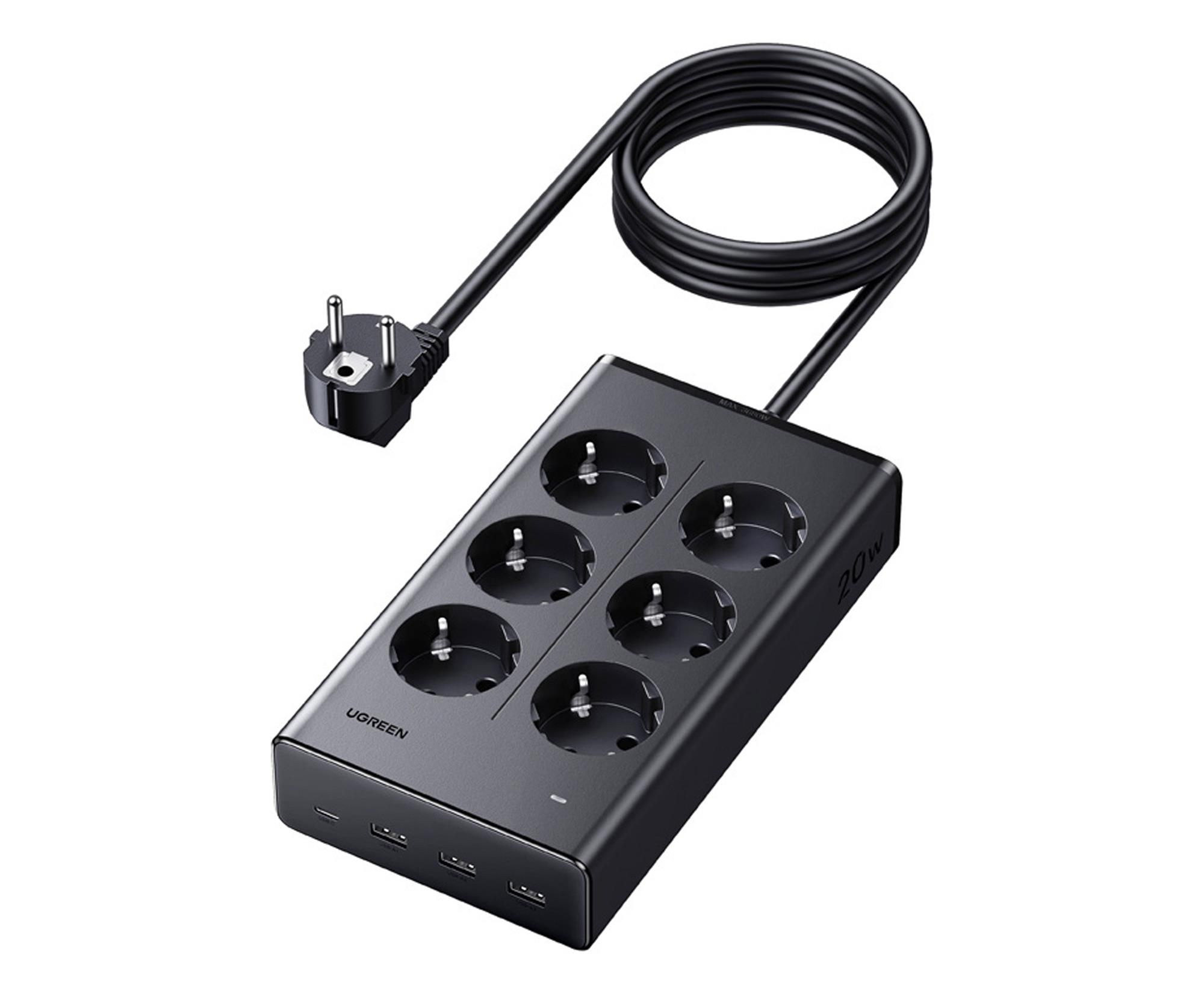 UGREEN Listwa zasilająca S622 6xAC + 3xUSB + USB-C GaN 1.5m czarna