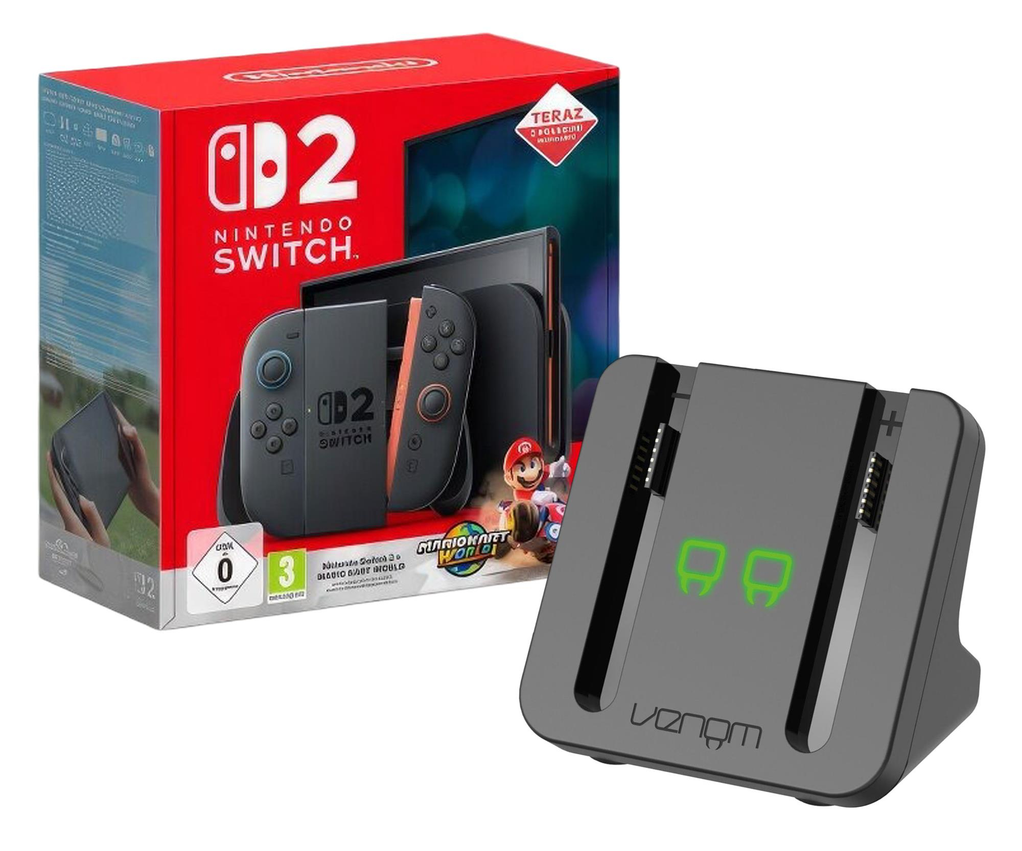 Nintendo Switch 2 + Mario Kart World + Venom Stacja ładująca Joy-Con