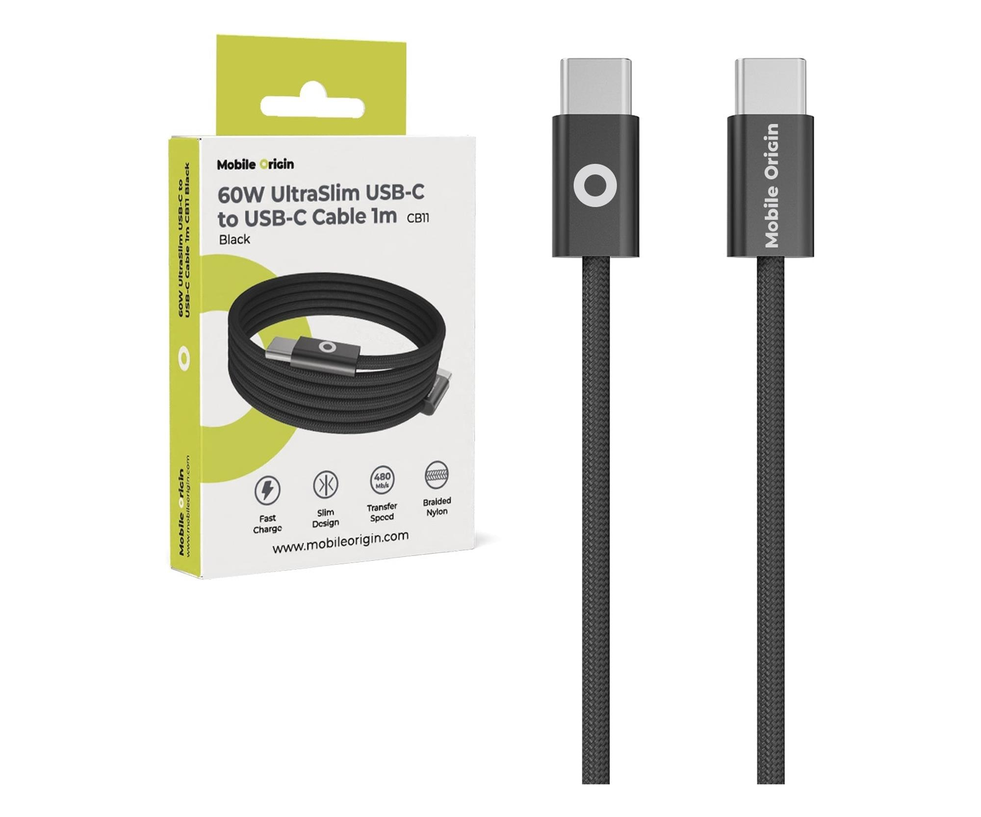 Mobile Origin 60W UltraSlim USB-C to USB-C Cable 1 m CB11 Black