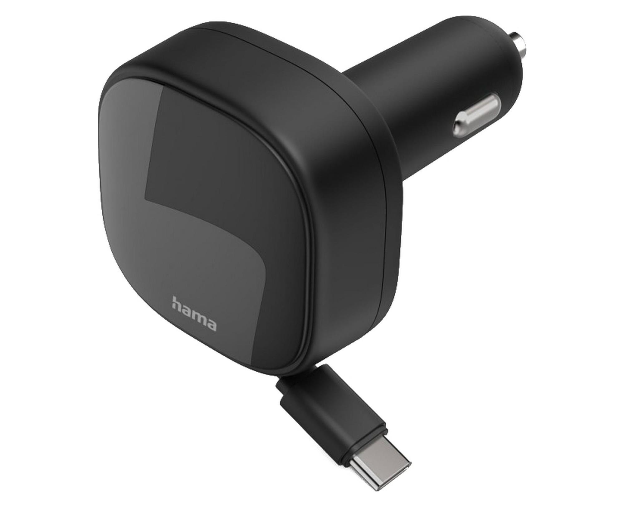 Hama ŁADOWARKA SAMOCHODOWA 30W Z ZWIJANYM KABLEM 2 USB-C CZARNA