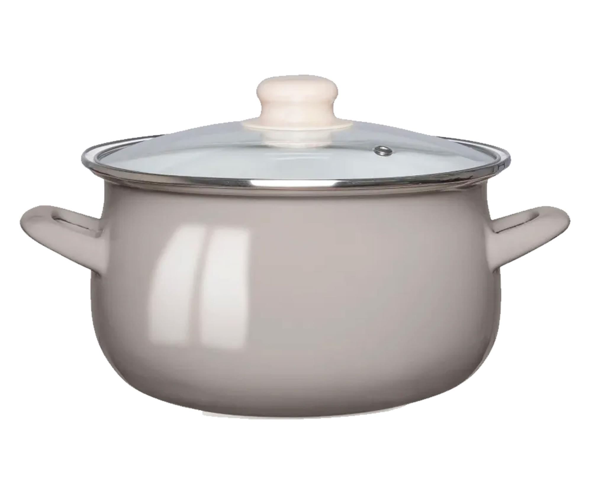 Altom Garnek emaliowany 20cm z pokrywą szklaną 2,7l taupe