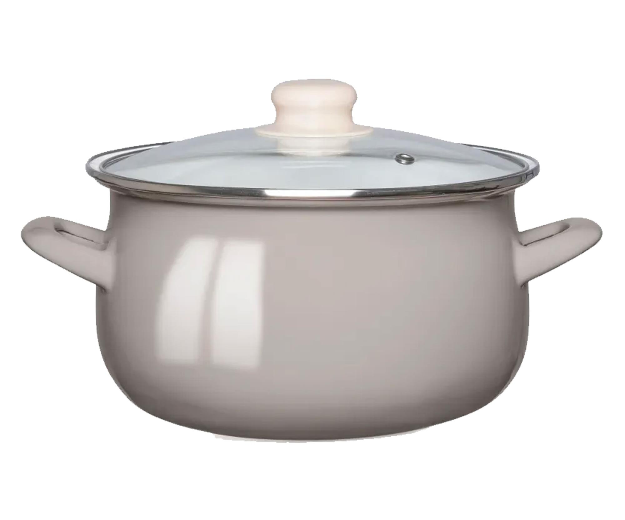 Altom Garnek emaliowany 18cm z pokrywą szklaną 1,9l taupe