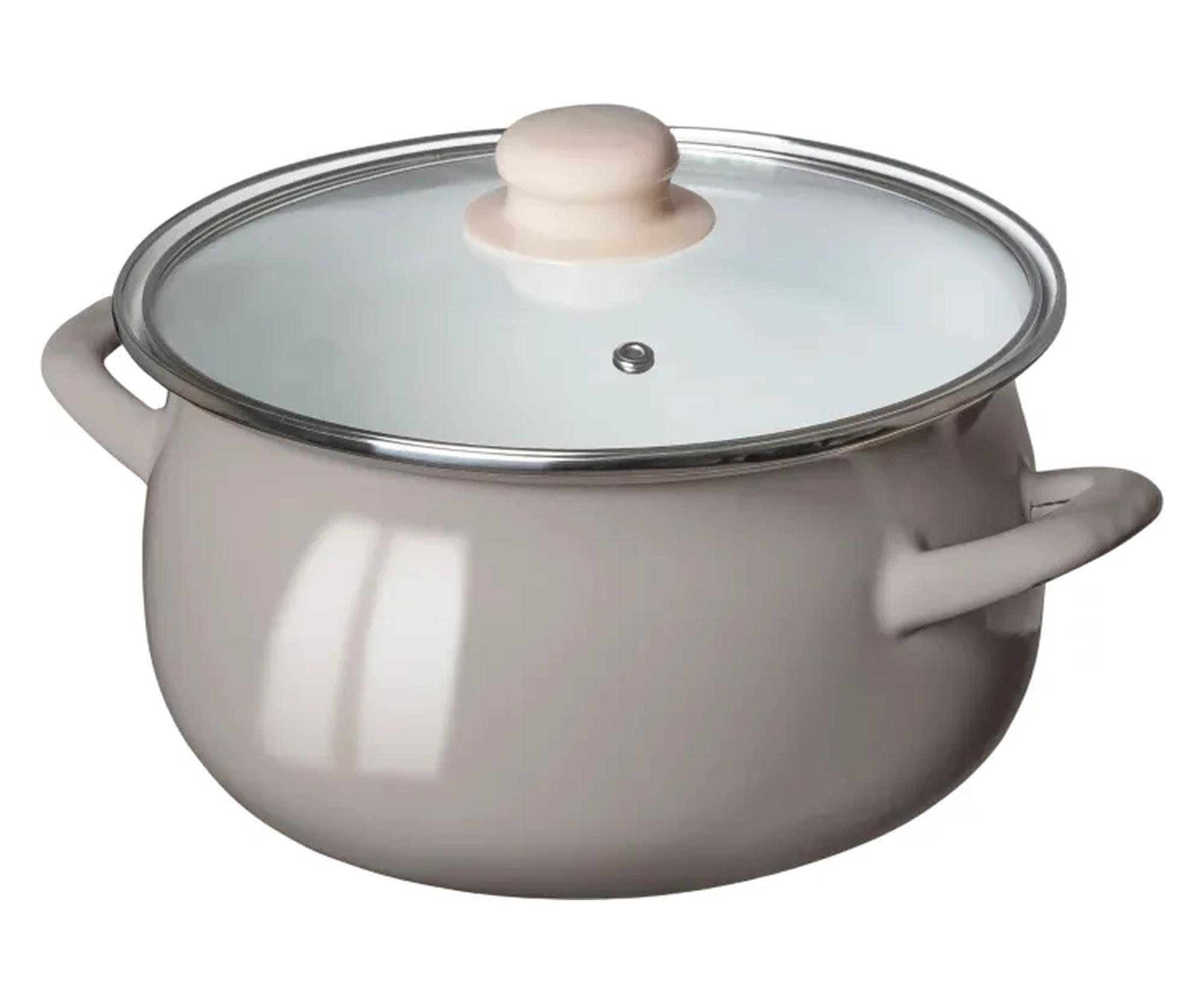 Altom Garnek emaliowany 16 cm z pokrywą szklaną 1,3l taupe