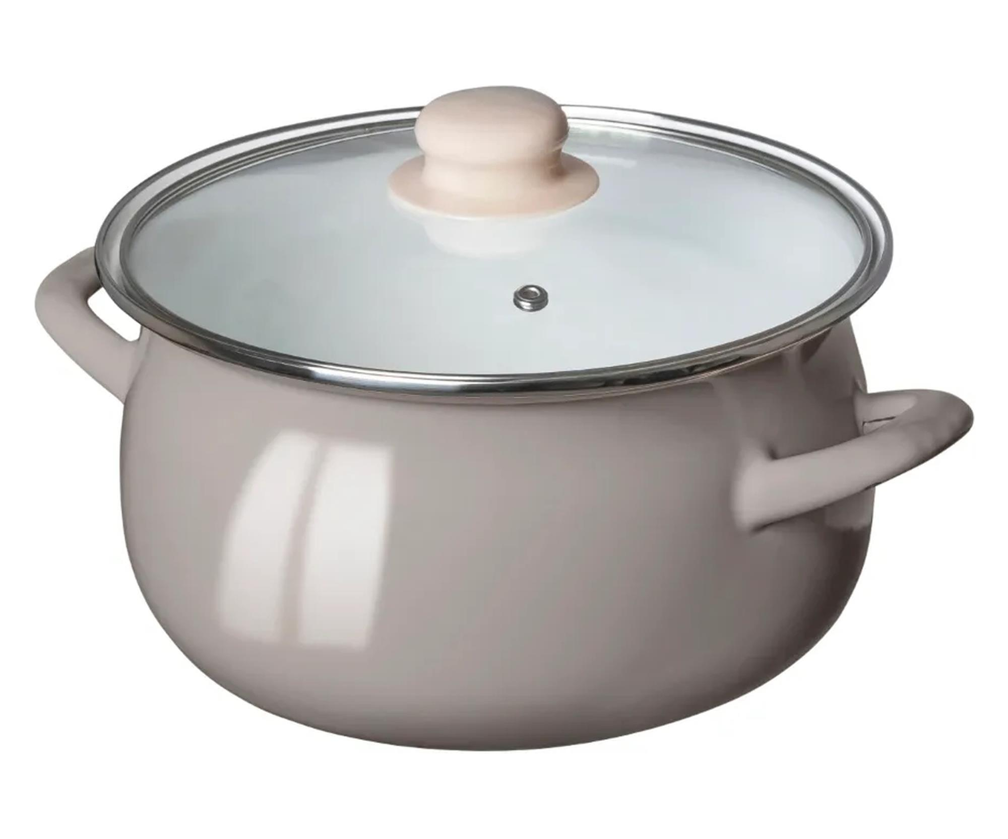 Altom Garnek emaliowany 22cm z pokrywą szklaną 3,5l taupe