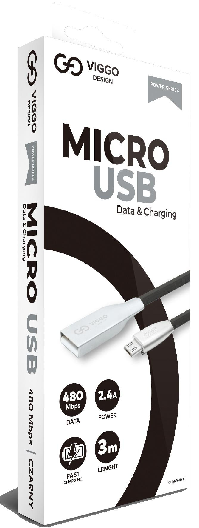VIGGO DESIGN USB-microUSB 3m Czarny