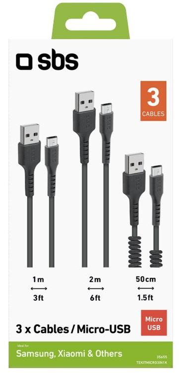 SBS Zestaw 3 kabli USB-microUSB SBS czarny #