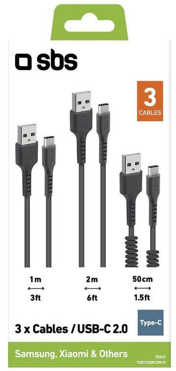 SBS Zestaw 3 kabli USB - USB-C SBS czarny #