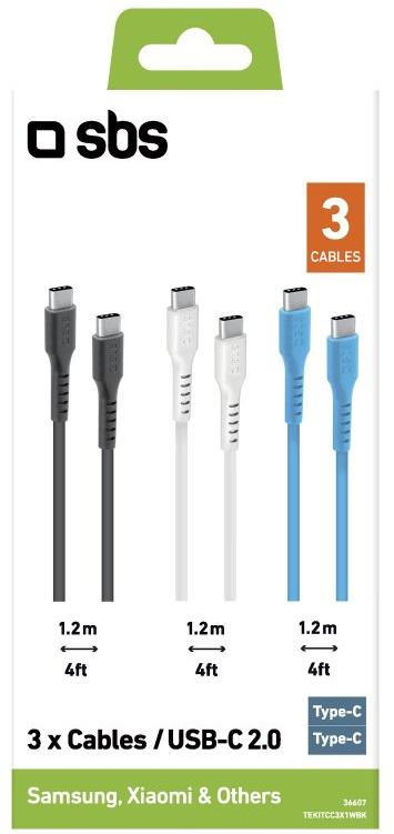 SBS Zestaw 3 kabli USB-C - USB-C SBS czarny, biały, niebieski #
