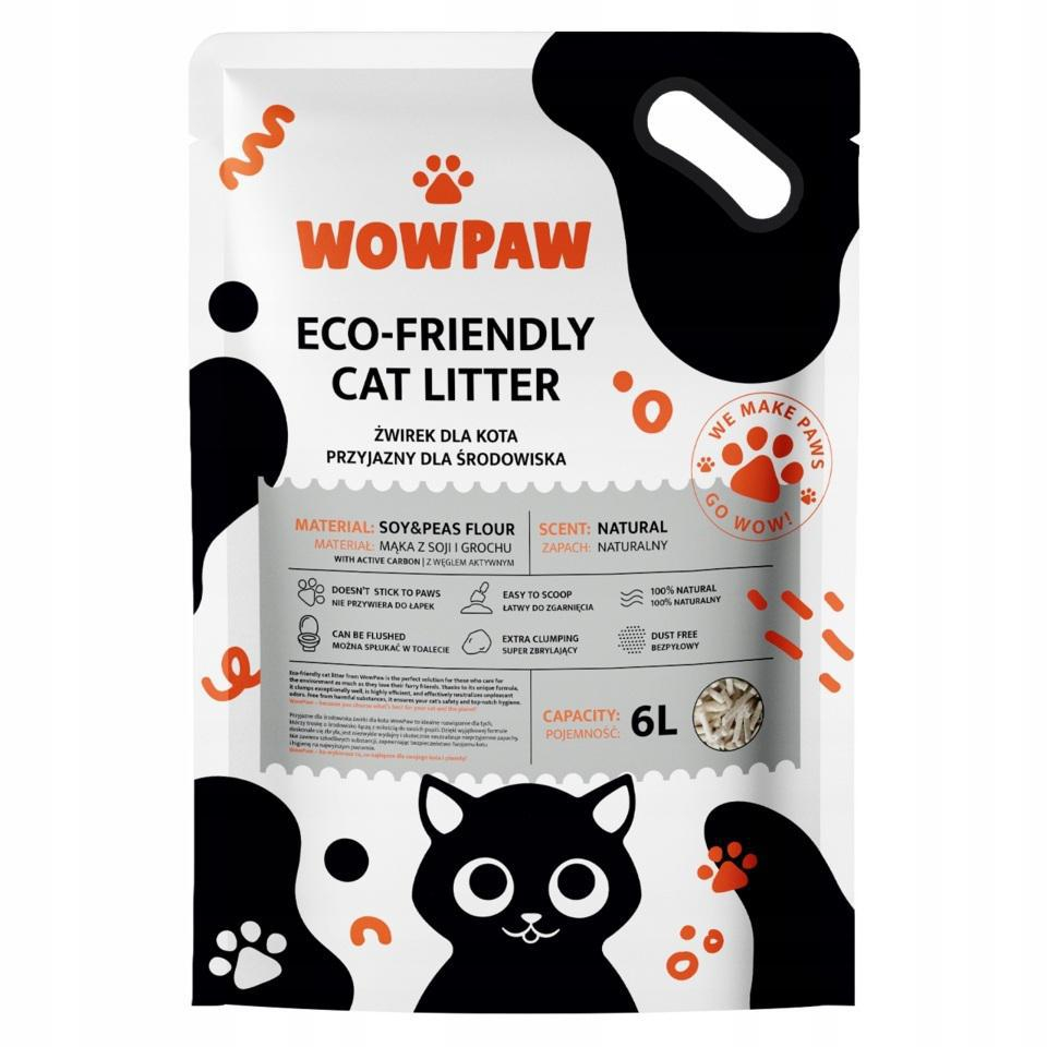WowPaw Żwirek tofu z węglem aktywowanym bezzapachowy 6l
