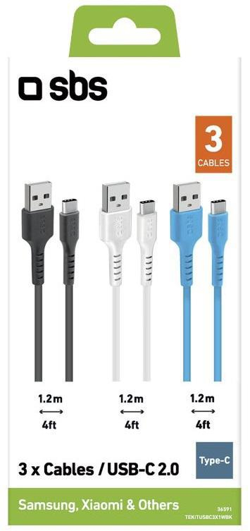 SBS Zestaw 3 kabli USB - USB-C SBS czarny, biały, niebieski #