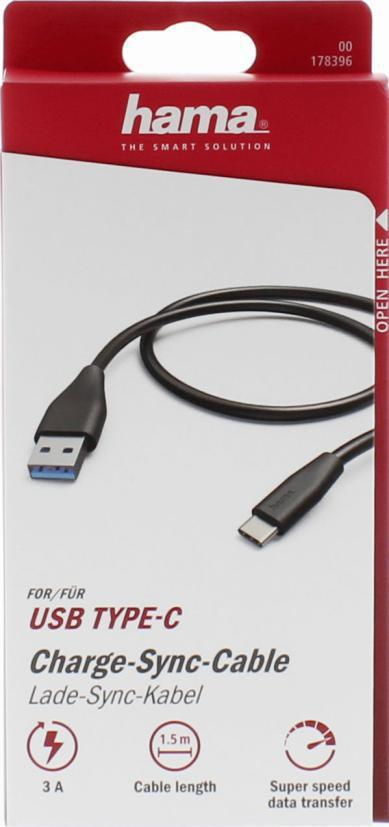 Hama KABEL USB - USB-C 1.5M HAMA czarmy #