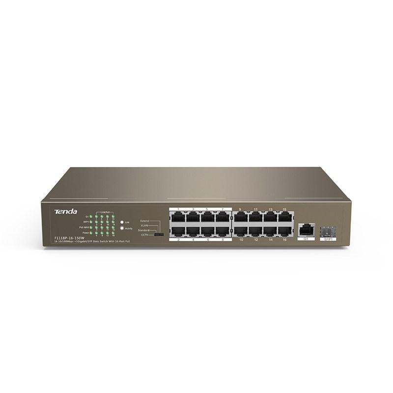 Tenda TEF1118P-16-150W Base-TX RJ45 16-portowy + Base-X SFP 1-port