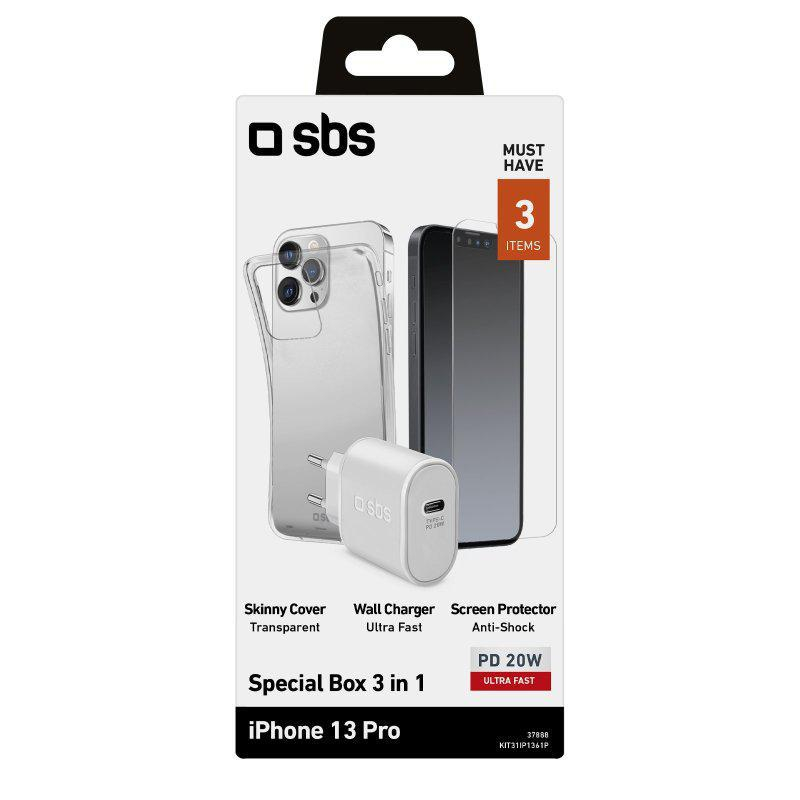 SBS Zestaw startowy do iPhone 13 Pro (ładowarka, etui, szkło)