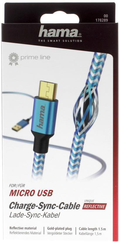 Hama KABEL USB-microUSB 1.5M HAMA REFLECTED niebieski
