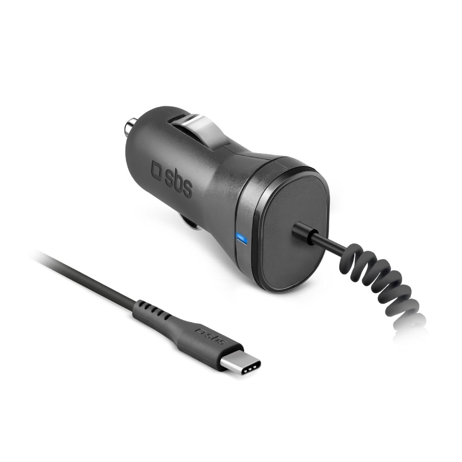 SBS Ładowarka Samochodowa SBS z kablem spiralnym USB-C 3A czarna
