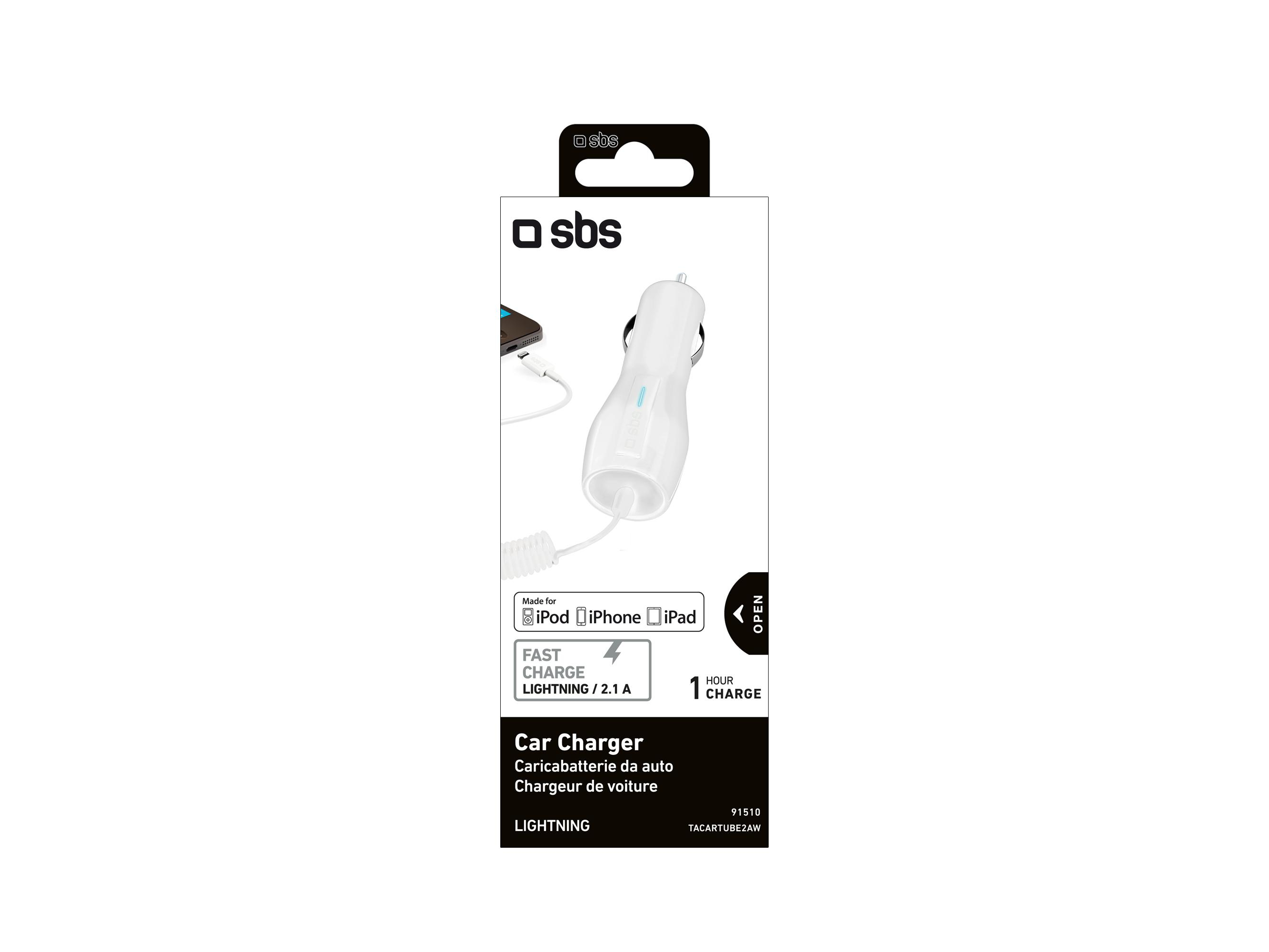 SBS Ładowarka Samochodowa SBS 2.1A z Kablem Lighting MFI Biała #
