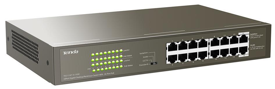 Tenda TEG1116P-16-150W PoE 16-portów 150W Gigabit Ethernet