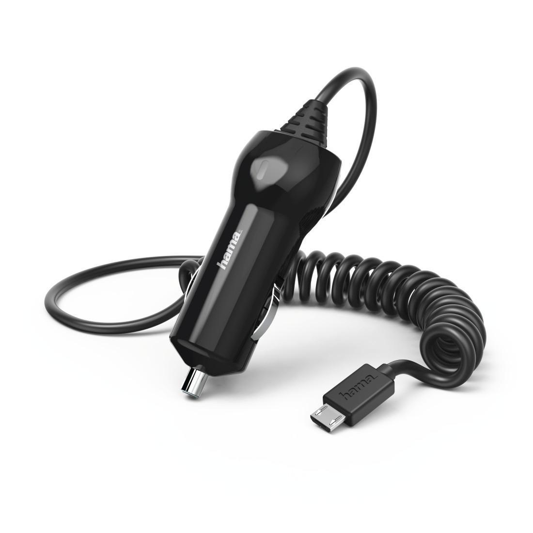 Hama Ladowarka Samochodowa z kablem spiralnym microUSB 2.4A czarn