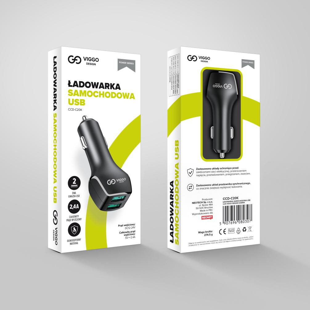 VIGGO DESIGN 2xUSB 2.4A Czarna