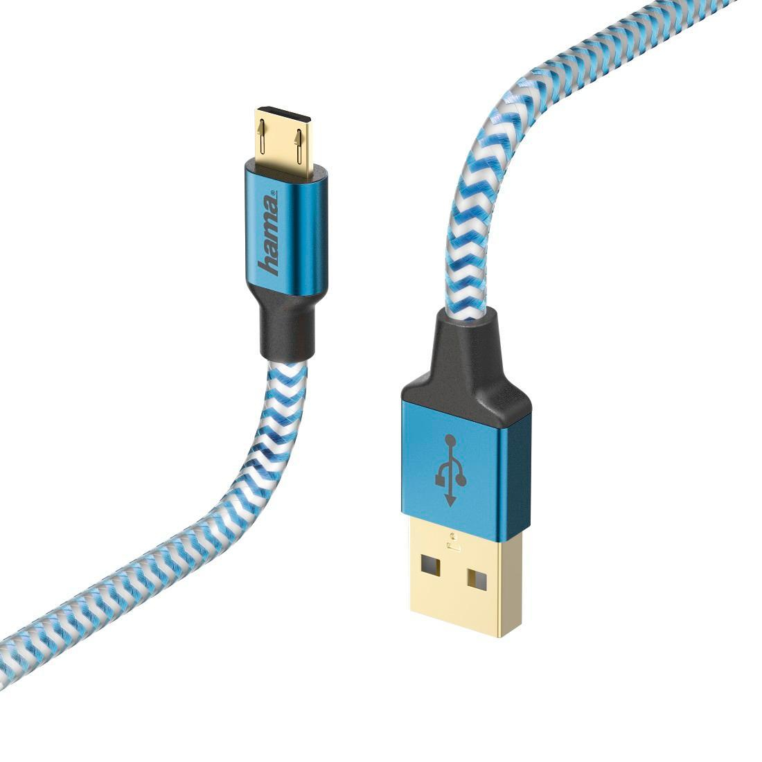 Hama KABEL USB-microUSB 1.5M HAMA REFLECTED niebieski
