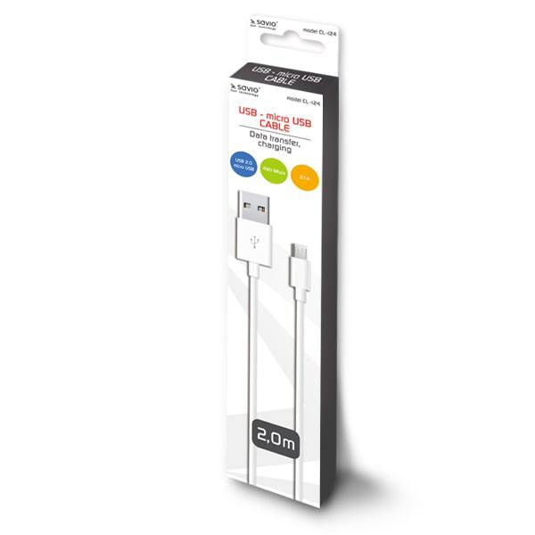 SAVIO Kabel USB-microUSB SAVIO 2M biały #