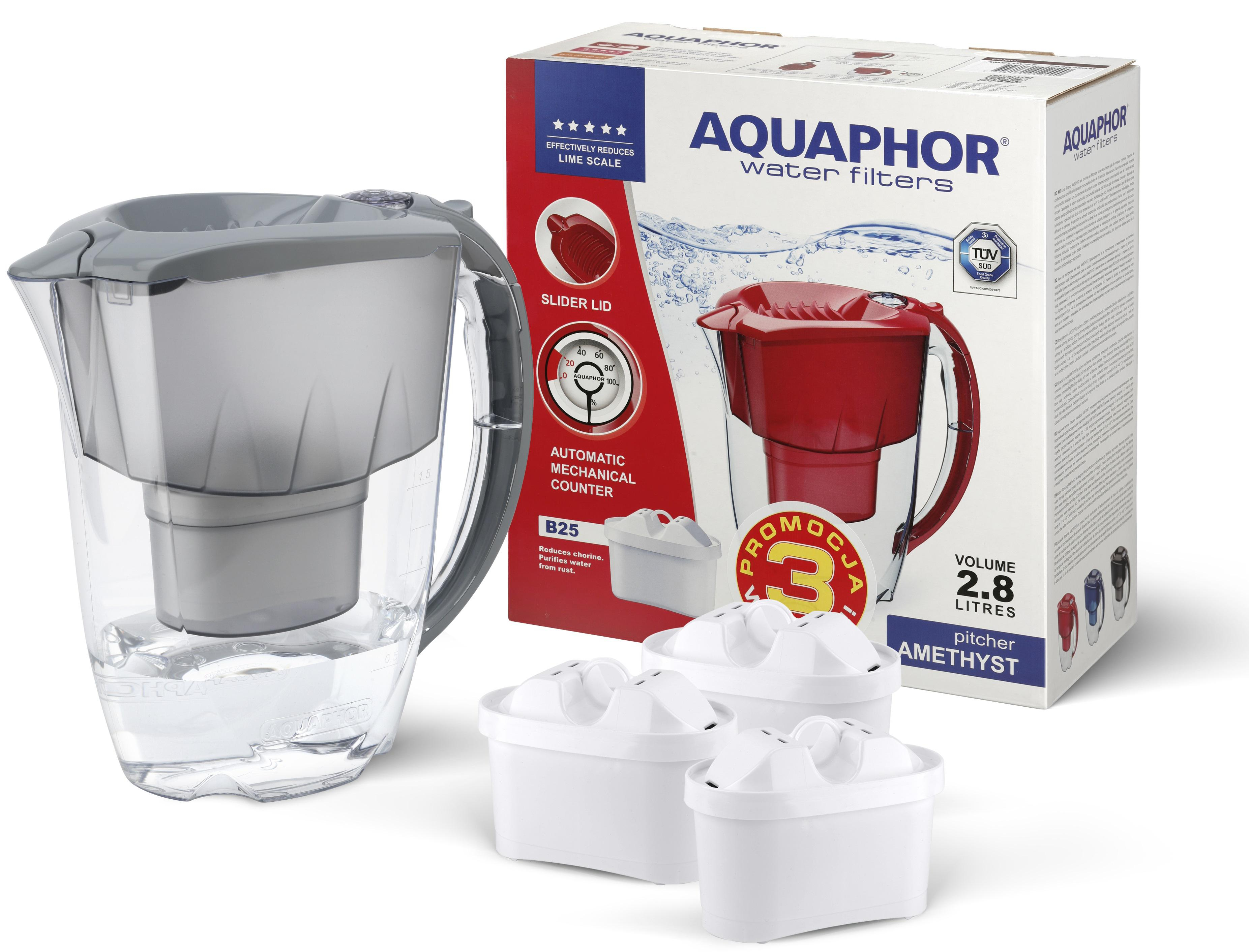 AQUAPHOR Dzbanek filtrujący Amethyst 2,8 l (szary) + 3 wkłady B100-25